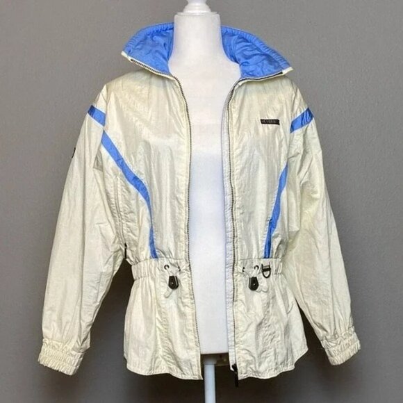 Vintage Descente Women's Ski Jacket Size XS Water-Resistant Cream & Blue Adjusta - Picture 3 of 13